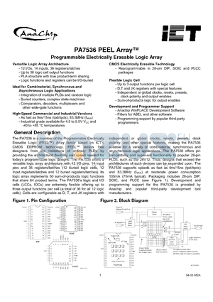 PA7536PI-15 datasheet - PEEL Array-TM  Programmable Electrically Erasable Logic Array