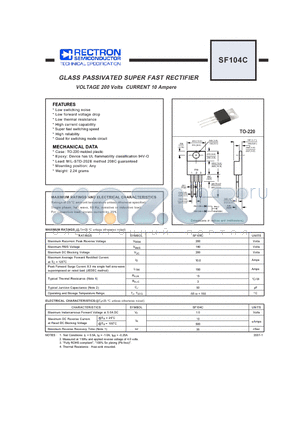 SF104C datasheet - GLASS PASSIVATED SUPER FAST RECTIFIER