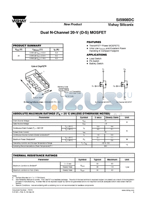 SI5908DC-T1-E3 datasheet - Dual N-Channel 20-V (D-S) MOSFET