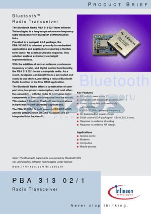 PBA31301 datasheet - Bluetooth Radio Transceiver