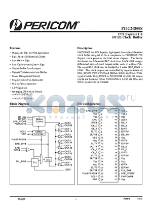 PI6C20800SVE datasheet - PCI Express 1:8 HCSL Clock Buffer