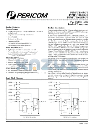 PI74FCT162543T datasheet - Fast CMOS 16-Bit Latched Transceivers