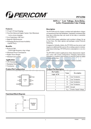 PI7AT04CX datasheet - SOTINY Low Voltage, Zero-Delay, Active Transmission Line Clamp