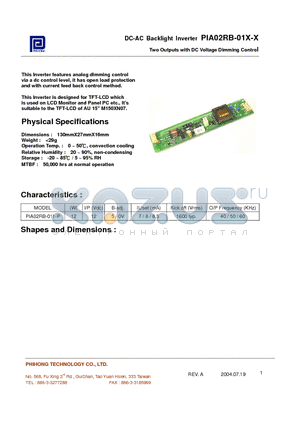 PIA02RB-011-P datasheet - Two Outputs with DC Voltage Dimming Control