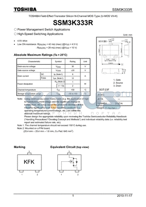 SSM3K333R datasheet - Power Management Switch Applications High-Speed Switching Applications