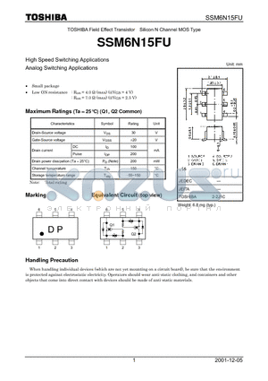 SSM6N15FU datasheet - TOSHIBA Field Effect Transistor Silicon N Channel MOS Type