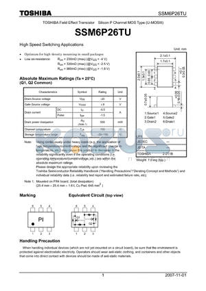 SSM6P26TU datasheet - High Speed Switching Applications