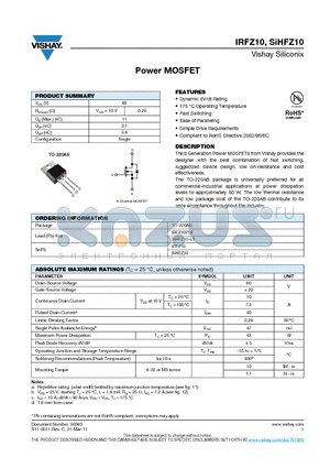 SIHFZ10 datasheet - Power MOSFET