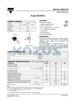 SIHL510 datasheet - Power MOSFET
