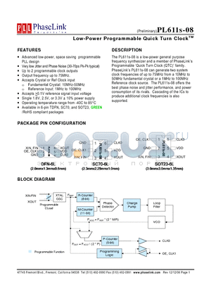 PL611S-08-XXXUC-R datasheet - Low-Power Programmable Quick Turn ClockTM