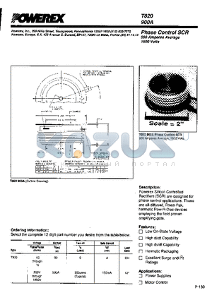 T820900A datasheet - Phase Control SCR 900 Amperes Average 1600 Volts