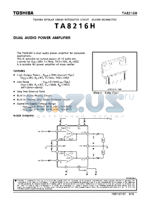 TA8216H datasheet - DUAL AUDIO POWER AMPLIFIER