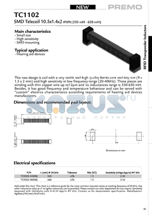 TC1102-46000J datasheet - SMD Telecoil 10.5x1.4x2mm