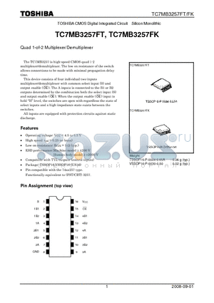 TC7MB3257FK datasheet - Quad 1-of-2 Multiplexer/Demultiplexer