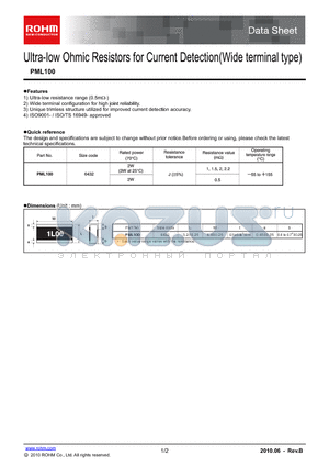 PML100HZPJV1L5 datasheet - Ultra-low Ohmic Resistors for Current Detection(Wide terminal type)