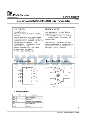 PO100HSTL23A datasheet - Dual Differential LVDS/LVPECL/HSTL to LVTTL Translator