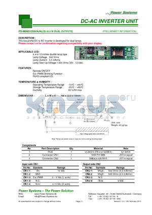 PS-M06D12S6-NJ4LS datasheet - DC-AC INVERTER UNIT 6,5 W DUAL OUTPUTS