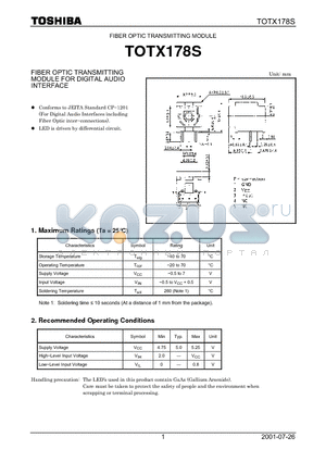 TOTX178S datasheet - FIBER OPTIC TRANSMITTING MODULE