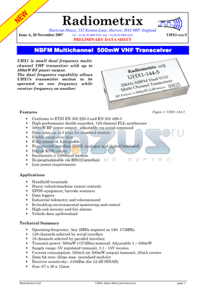 UHX1-144-5 datasheet - NBFM Multichannel 500mW VHF Transceiver