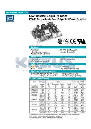 PSA45-150 datasheet - One to Four Output 3x5 Power Supplies