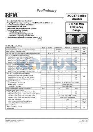 XOC17 datasheet - 5 to 100 MHz Frequency Range