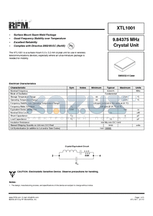 XTL1001 datasheet - Surface Mount Seam-Weld Package