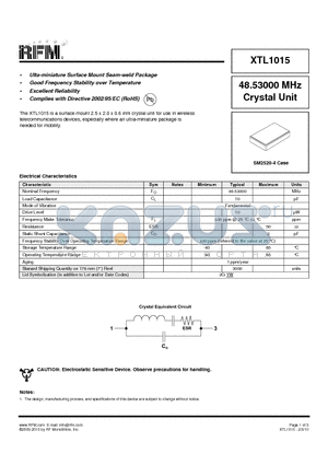 XTL1015 datasheet - Ulta-miniature Surface Mount Seam-weld Package