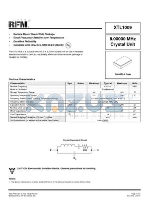 XTL1009 datasheet - Surface Mount Seam-Weld Package