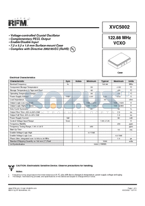 XVC5002 datasheet - 122.88 MHz VCXO