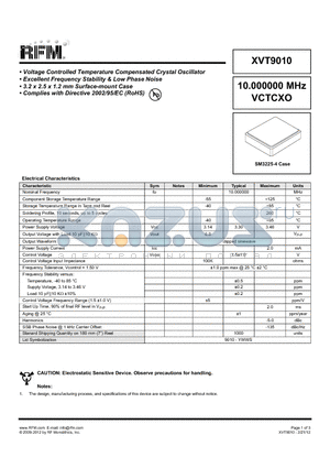 XVT9010 datasheet - Voltage Controlled Temperature Compensated Crystal Oscillator