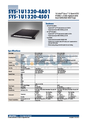 SYS-1U1320-4S01 datasheet - 1U Intel^ Core 2 Quad ATX/ PICMG 1.3 SBC System with Dual SATA/SAS HDD Trays