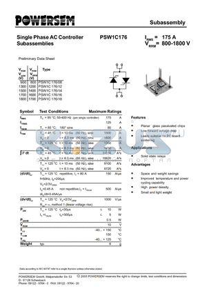 PSW1C176 datasheet - Single Phase AC Controller Subassemblies