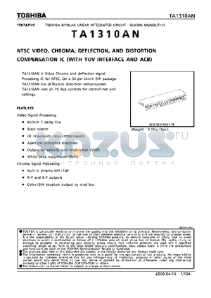 TA1310AN datasheet - NTSC VIDEO, CHROMA, DEFLECTION, AND DISTORTION COMPENSATION IC (WITH YUV INTERFACE AND ACB)