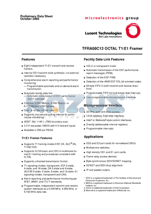 TFRA08C13 datasheet - TFRA08C13 OCTAL T1/E1 Framer