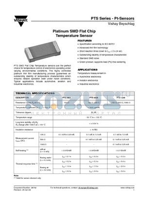 PTS060301B500R1K00PU00 datasheet - Platinum SMD Flat Chip Temperature Sensor