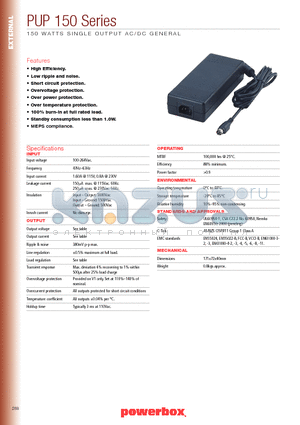 PUP150-14 datasheet - 150 WATTS SINGLE OUTPUT AC/DC GENERAL