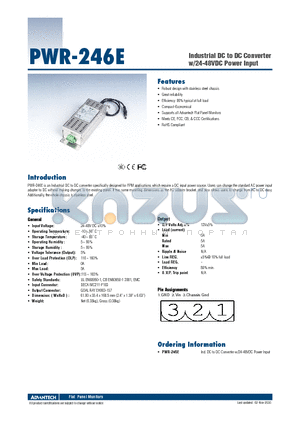 PWR-246E datasheet - Industrial DC to DC Converter w/24 48VDC Power Input