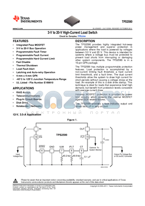 TPS2590 datasheet - 3-V to 20-V High-Current Load Switch