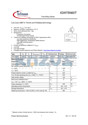 Q67040S4726 datasheet - Low Loss IGBT in Trench and Fieldstop technology