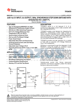TPS54678 datasheet - 2.95 V to 6 V INPUT, 6 A OUTPUT, 2 MHz, SYNCHRONOUS STEP DOWN SWITCHER WITH INTEGRATED FET ( SWIFT)