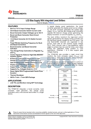 TPS65163RGZR datasheet - LCD Bias Supply With Integrated Level Shifters