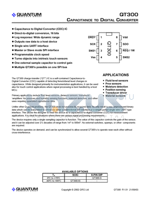 QT300-D datasheet - CAPACITANCE TO DIGITAL CONVERTER