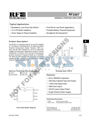 RF2307PCBA datasheet - GENERAL PURPOSE AMPLIFIER