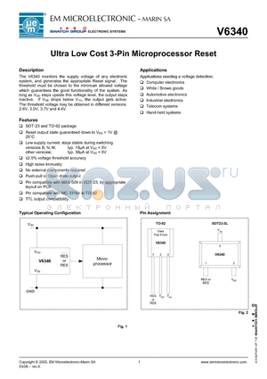 V6340RSP3B datasheet - Ultra Low Cost 3-Pin Microprocessor Reset