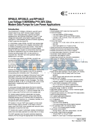 RP336LD datasheet - LOW VOLTAGE V.90/K56FLEX V.34/V.32 BIS MODEM DATA PUMPS FOR LOW POWER APPLICATIONS