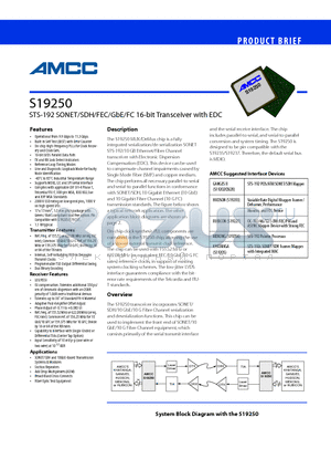 S19203 datasheet - STS-192 SONET/SDH/FEC/GbE/FC 16-bit Transceiver with EDC