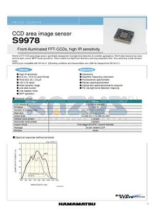 S9978 datasheet - CCD area image sensor Front-illuminated FFT-CCDs, high IR sensitivity