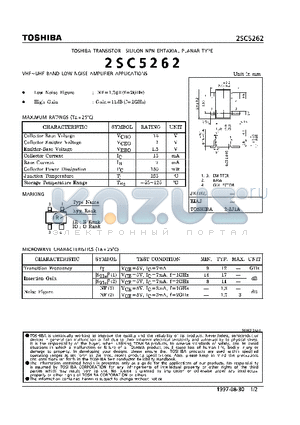 SC5262 datasheet - NPN EPITAXIAL PLANAR TYPE (VHF~UHF BAND LOW NOISE AMPLIFIER APPLICATIONS)