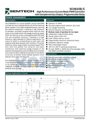 SC4810EIMLTRT datasheet - High Performance Current Mode PWM Controller with Complementary Output, Programmable Delay