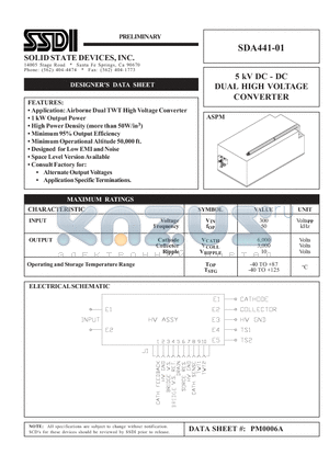 SDA441-01 datasheet - 5 kV DC - DC DUAL HIGH VOLTAGE CONVERTER